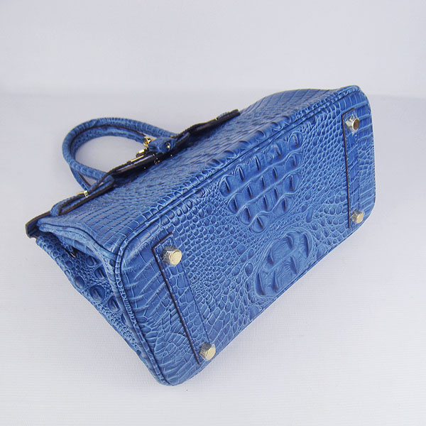 Replica Hermes Birkin 30CM Crocodile Head Veins Bag Dark Blue 6088 On Sale - Click Image to Close